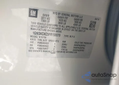 2015 Chevrolet Tahoe Ltz from USA, damaged, VIN 1GNSKCKC5FR158079